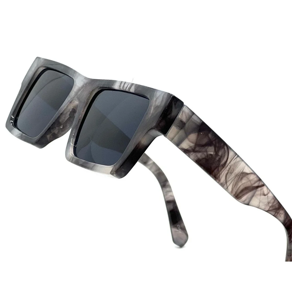 Dark Black Lenses Retro Casual Men‎ Sunglasses Brown Marble Thick Frame Unique